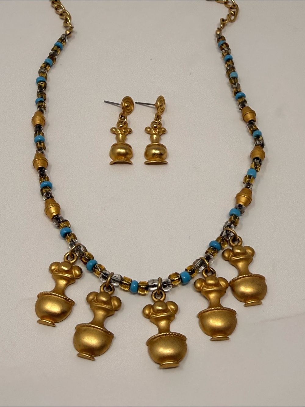 Gold-Tone Pot Charm Necklace & Earrings - Turquoise Accent